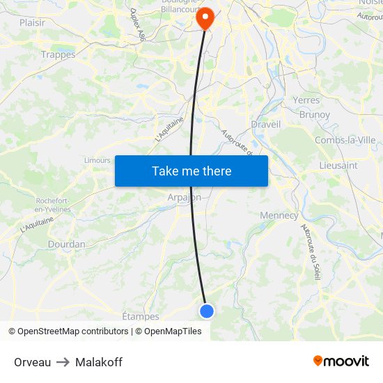Orveau to Malakoff map