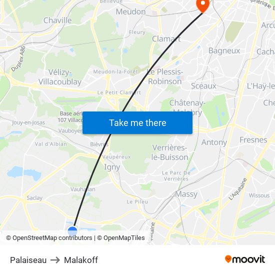 Palaiseau to Malakoff map