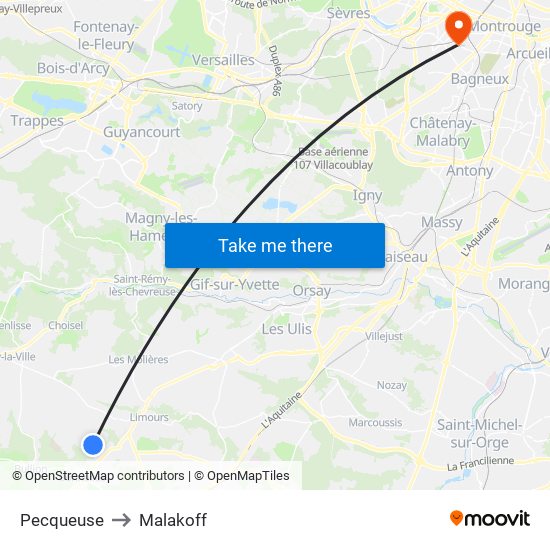 Pecqueuse to Malakoff map