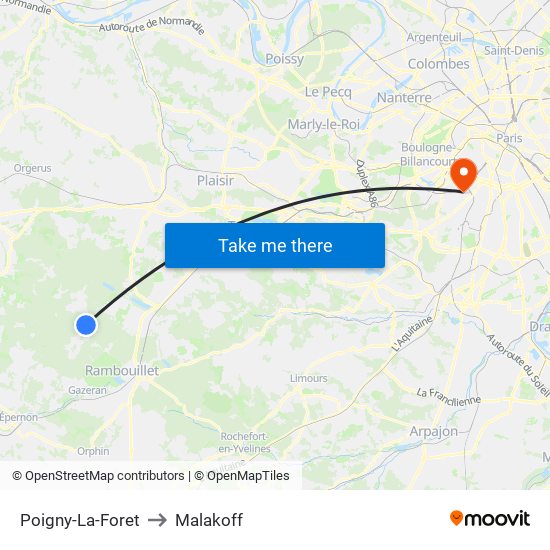 Poigny-La-Foret to Malakoff map