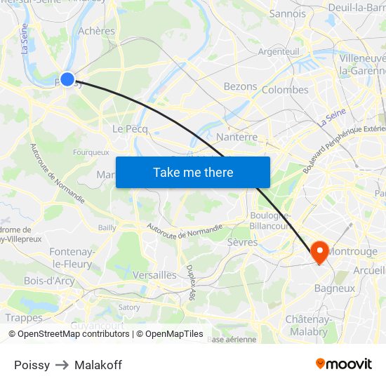Poissy to Malakoff map