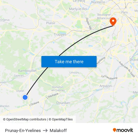Prunay-En-Yvelines to Malakoff map
