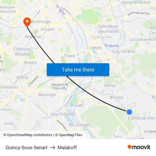 Quincy-Sous-Senart to Malakoff map