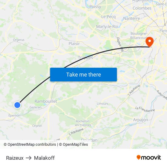 Raizeux to Malakoff map