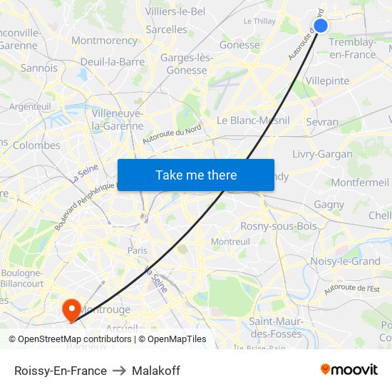 Roissy-En-France to Malakoff map