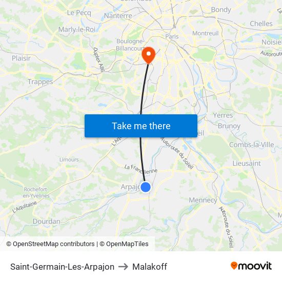 Saint-Germain-Les-Arpajon to Malakoff map