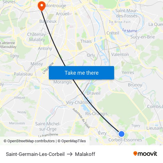 Saint-Germain-Les-Corbeil to Malakoff map