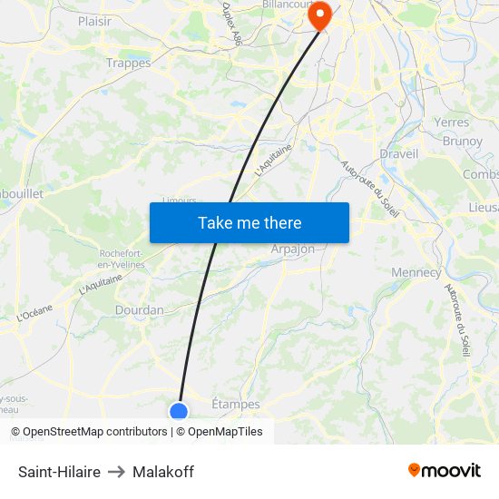 Saint-Hilaire to Malakoff map