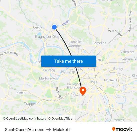Saint-Ouen-L'Aumone to Malakoff map