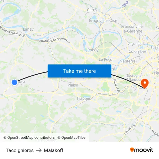 Tacoignieres to Malakoff map