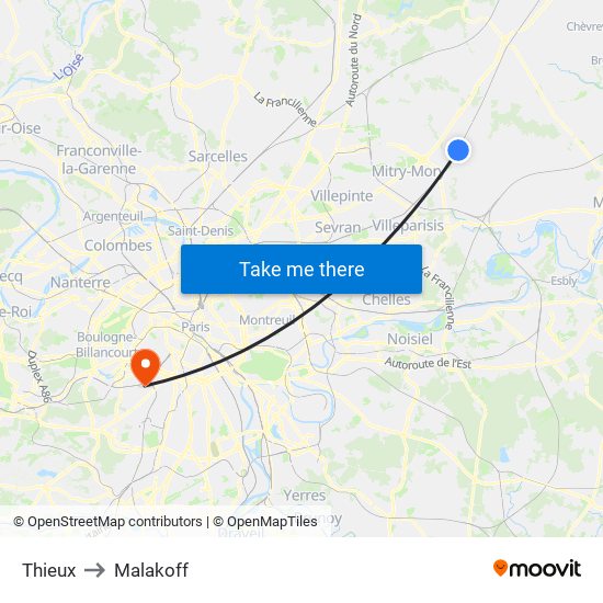 Thieux to Malakoff map