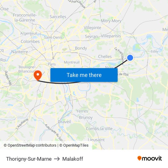 Thorigny-Sur-Marne to Malakoff map