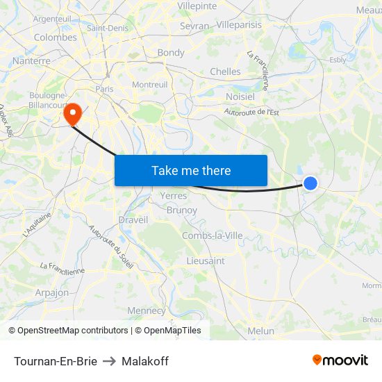 Tournan-En-Brie to Malakoff map
