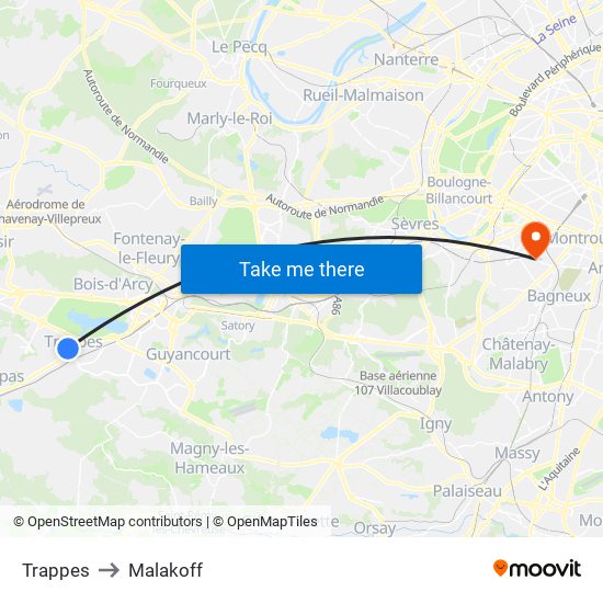 Trappes to Malakoff map
