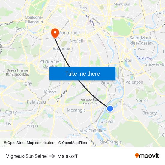 Vigneux-Sur-Seine to Malakoff map