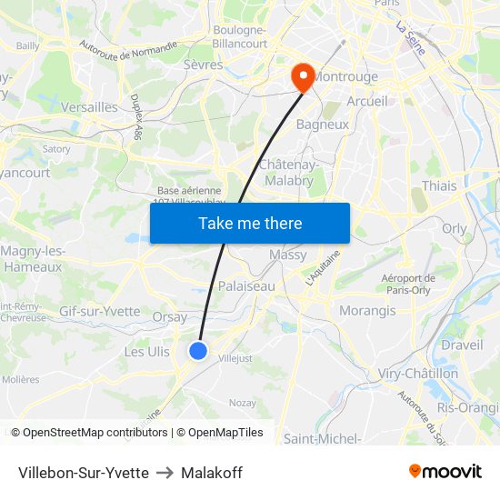 Villebon-Sur-Yvette to Malakoff map