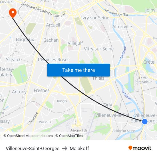 Villeneuve-Saint-Georges to Malakoff map