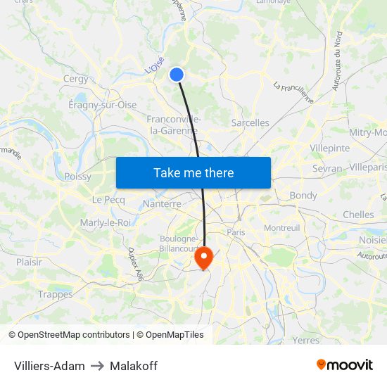 Villiers-Adam to Malakoff map