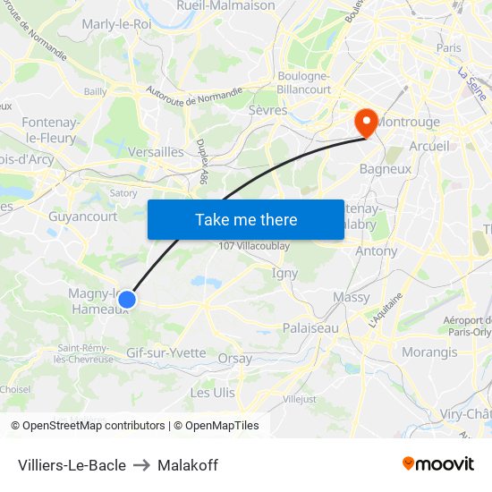 Villiers-Le-Bacle to Malakoff map