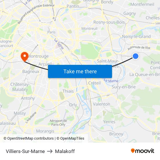 Villiers-Sur-Marne to Malakoff map