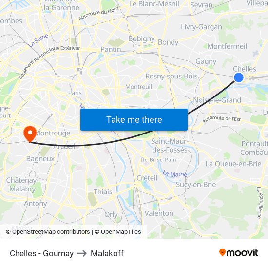 Chelles - Gournay to Malakoff map