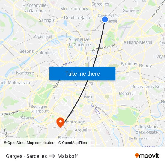 Garges - Sarcelles to Malakoff map