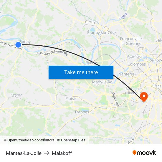 Mantes-La-Jolie to Malakoff map