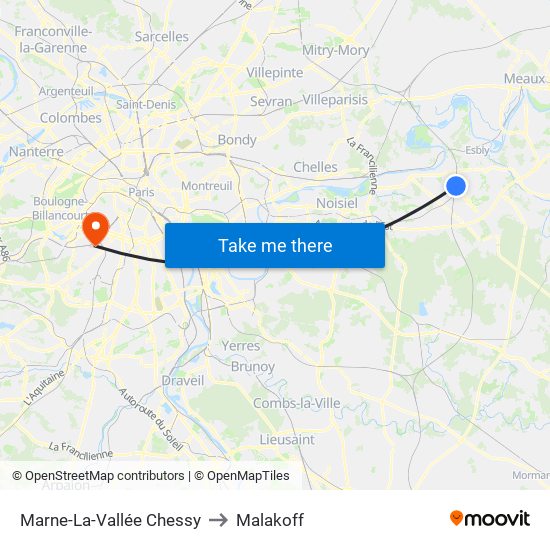 Marne-La-Vallée Chessy to Malakoff map