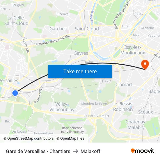 Gare de Versailles - Chantiers to Malakoff map