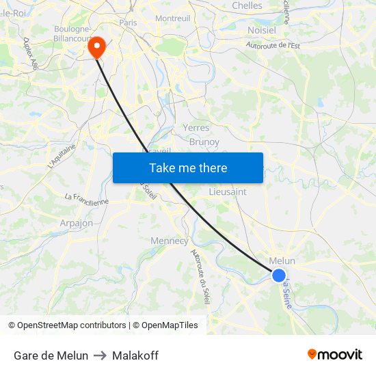 Gare de Melun to Malakoff map