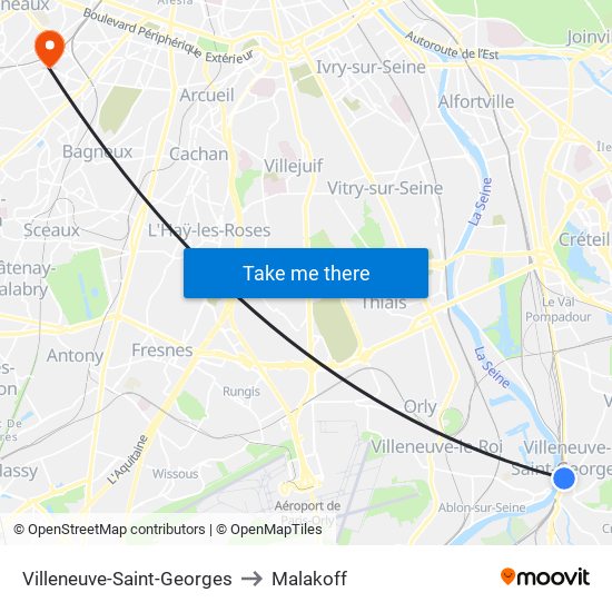 Villeneuve-Saint-Georges to Malakoff map