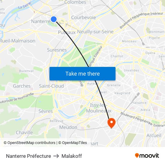 Nanterre Préfecture to Malakoff map