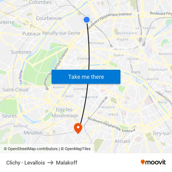 Clichy - Levallois to Malakoff map