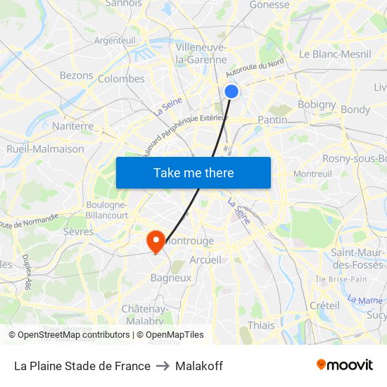 La Plaine Stade de France to Malakoff map