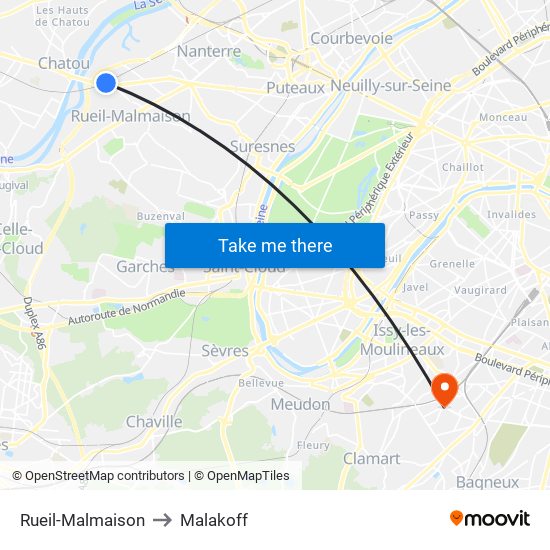 Rueil-Malmaison to Malakoff map