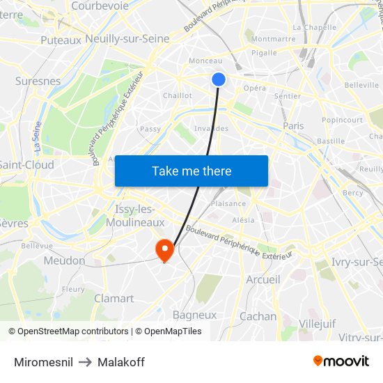 Miromesnil to Malakoff map