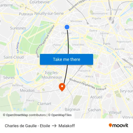 Charles de Gaulle - Etoile to Malakoff map