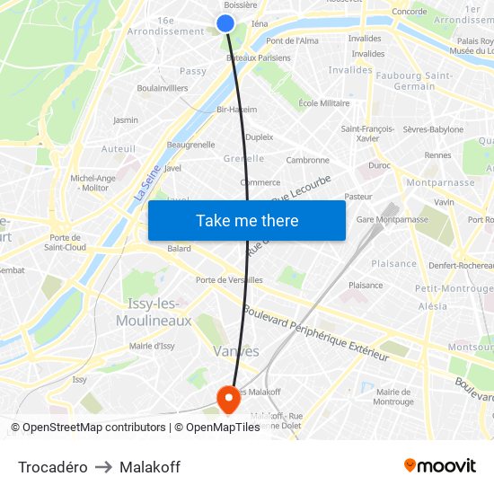 Trocadéro to Malakoff map