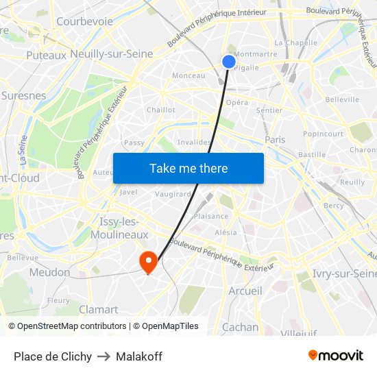 Place de Clichy to Malakoff map