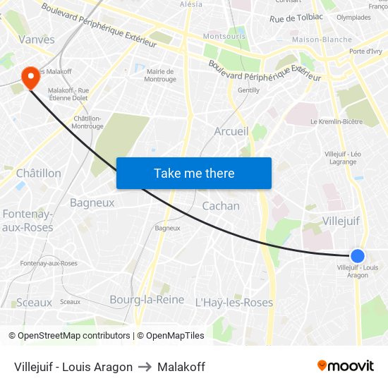 Villejuif - Louis Aragon to Malakoff map