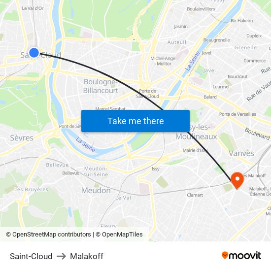 Saint-Cloud to Malakoff map