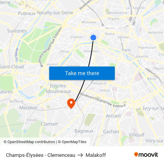 Champs-Élysées - Clemenceau to Malakoff map