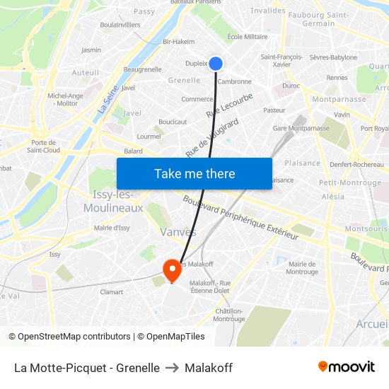La Motte-Picquet - Grenelle to Malakoff map