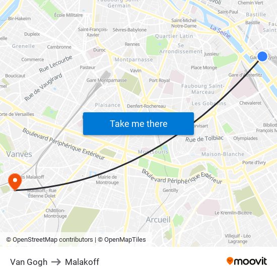 Van Gogh to Malakoff map