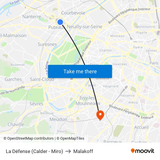 La Défense (Calder - Miro) to Malakoff map