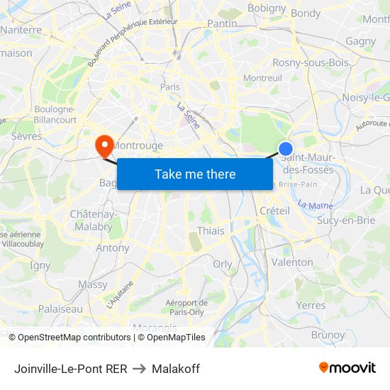 Joinville-Le-Pont RER to Malakoff map