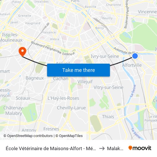 École Vétérinaire de Maisons-Alfort - Métro to Malakoff map