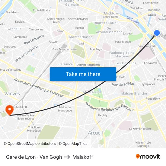 Gare de Lyon - Van Gogh to Malakoff map