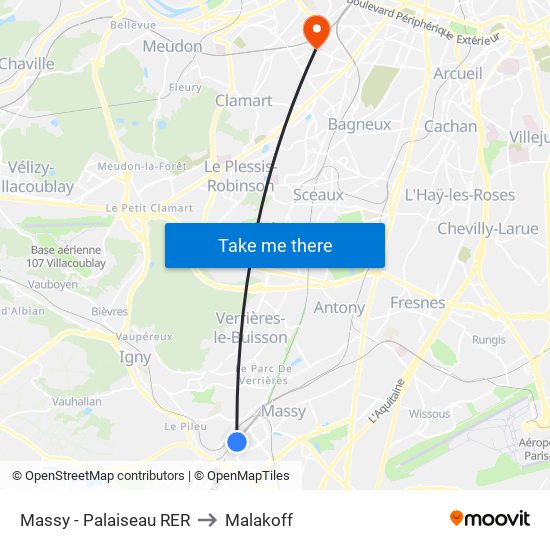 Massy - Palaiseau RER to Malakoff map