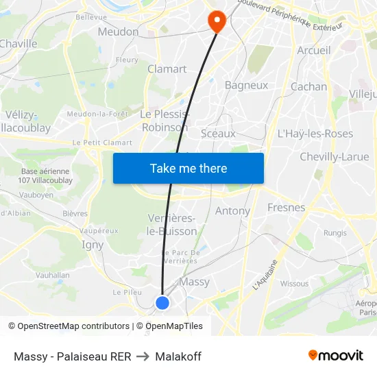Massy - Palaiseau RER to Malakoff map